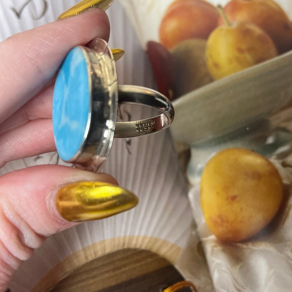 Solid 925 Sterling Silver Adjustable Blue Stone R… - image 6